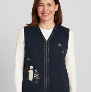 Woolrich Snowman Sweater Vest Black Zip Christmas Vintage